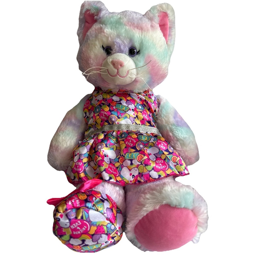 Build A Bear Workshop Pastel Swirl Kitty 14" Plush With BFF‎ Outfit Missing Shoe